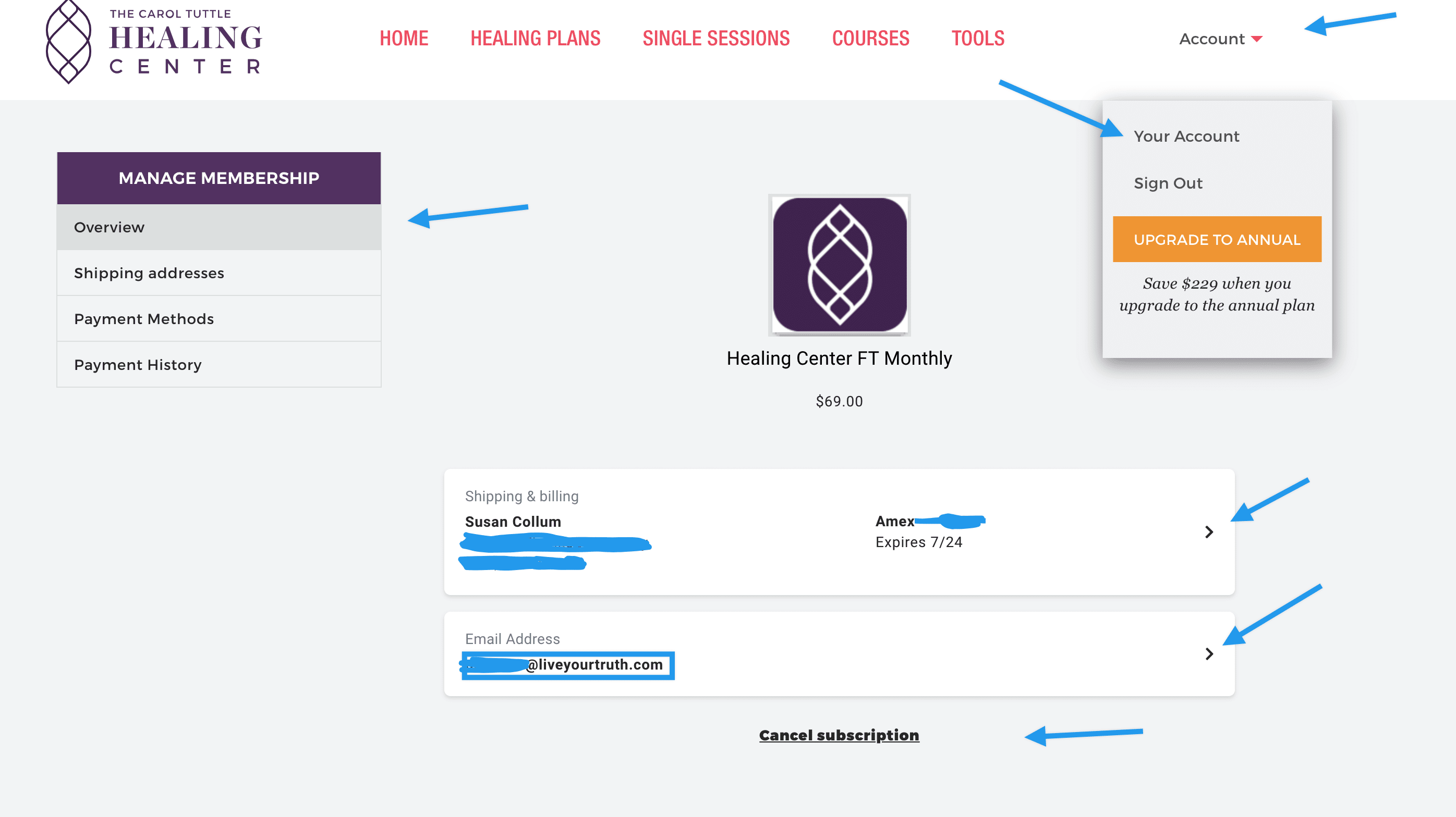 How to cancel my healing center subscription what can we help with